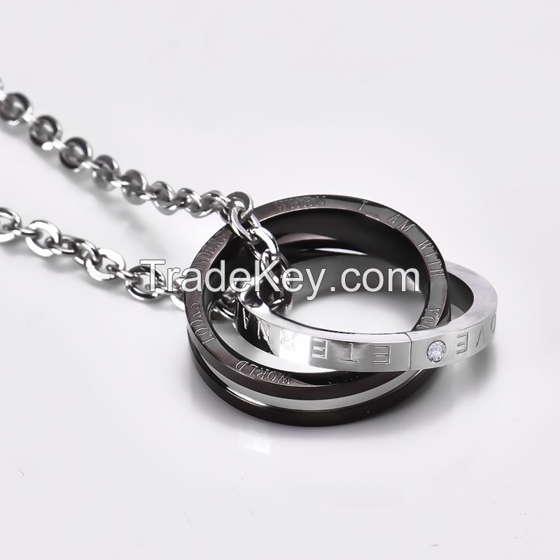 Wholesale Changeable Couple Ring Style Pendant Engrave Lover Enternal Necklace