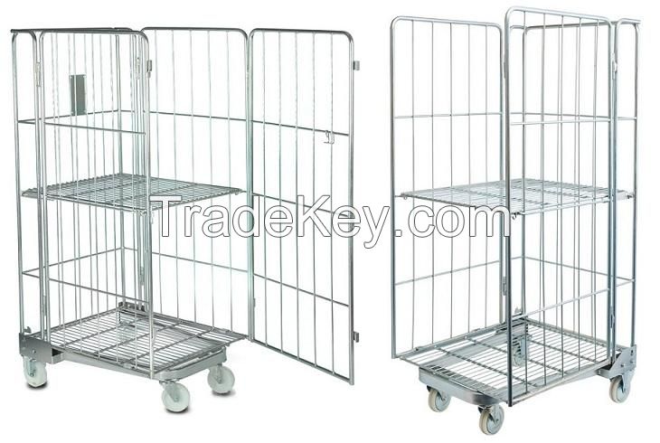 Foldable collapsible assembly Roll Container Trolley Rolling Cage Storage Logistic Transportation