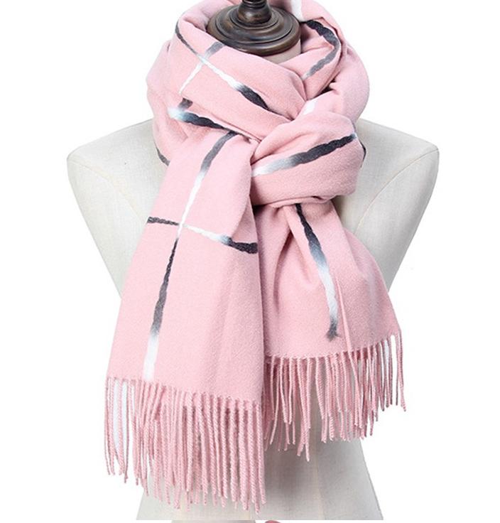 Square Pattice Pink Pashmina Scarf Shawl With Tassel