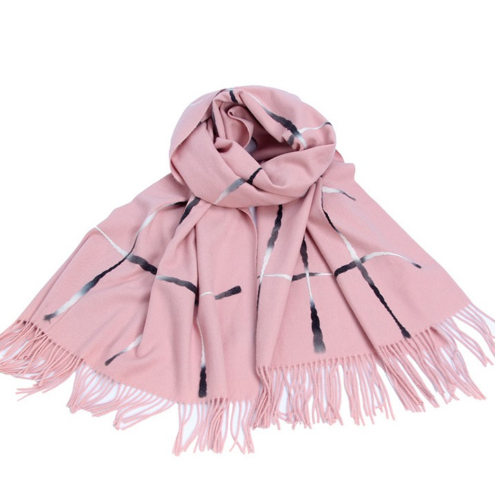 Square Pattice Pink Pashmina Scarf Shawl With Tassel