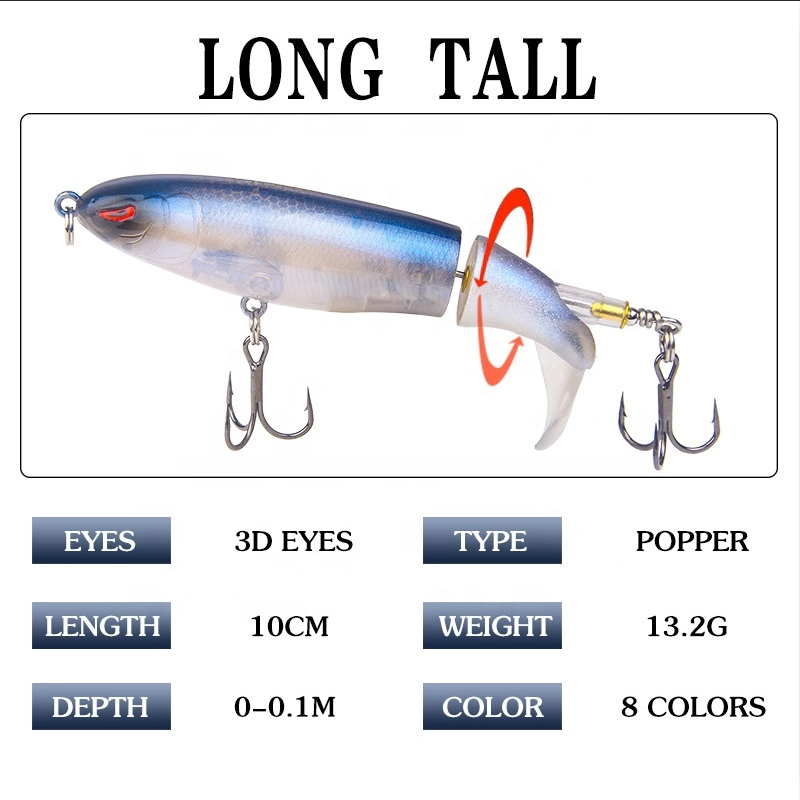 Fishing Lure Whopper Popper 10cm/13g Topwater Artificial Bait Hard Plopper Soft Rotating Tail Fishing Tackle Hooks