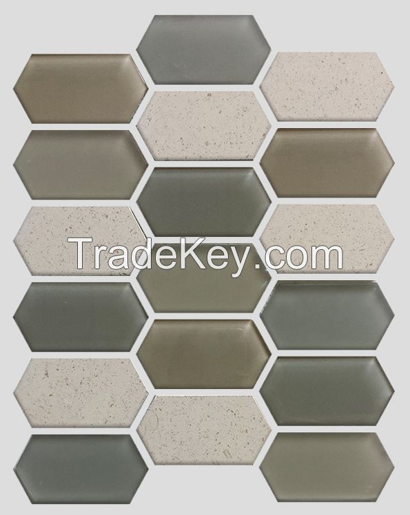 Waterjet Glass and Stone Mosaic - MD-1624HEXMS1P