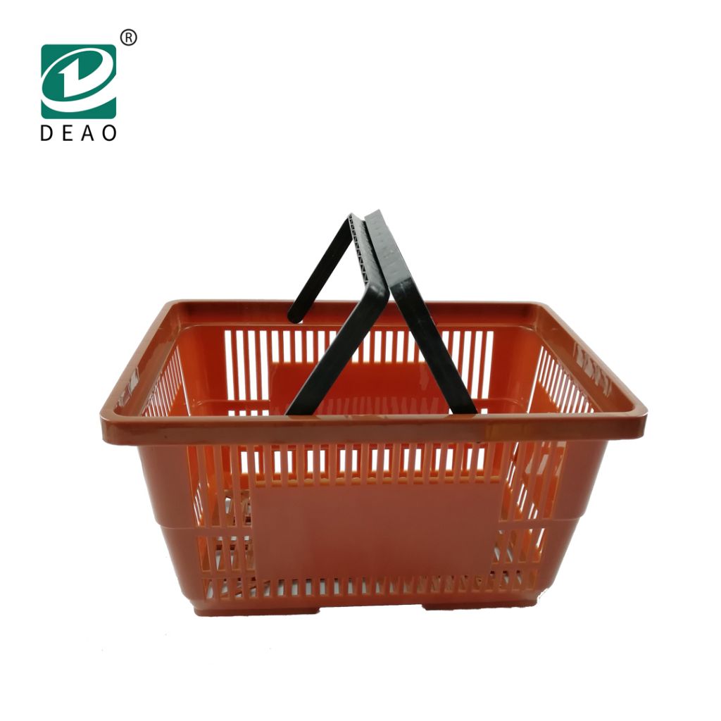 Unfoldable Double Handle Plastic Supermarket Shopping Basket Wholesale