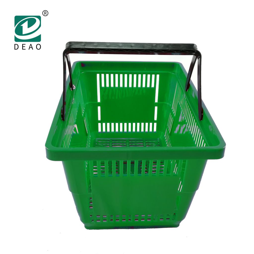 Unfoldable Double Handle Plastic Supermarket Shopping Basket Wholesale