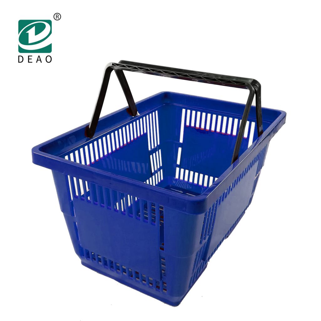 Unfoldable Double Handle Plastic Supermarket Shopping Basket Wholesale