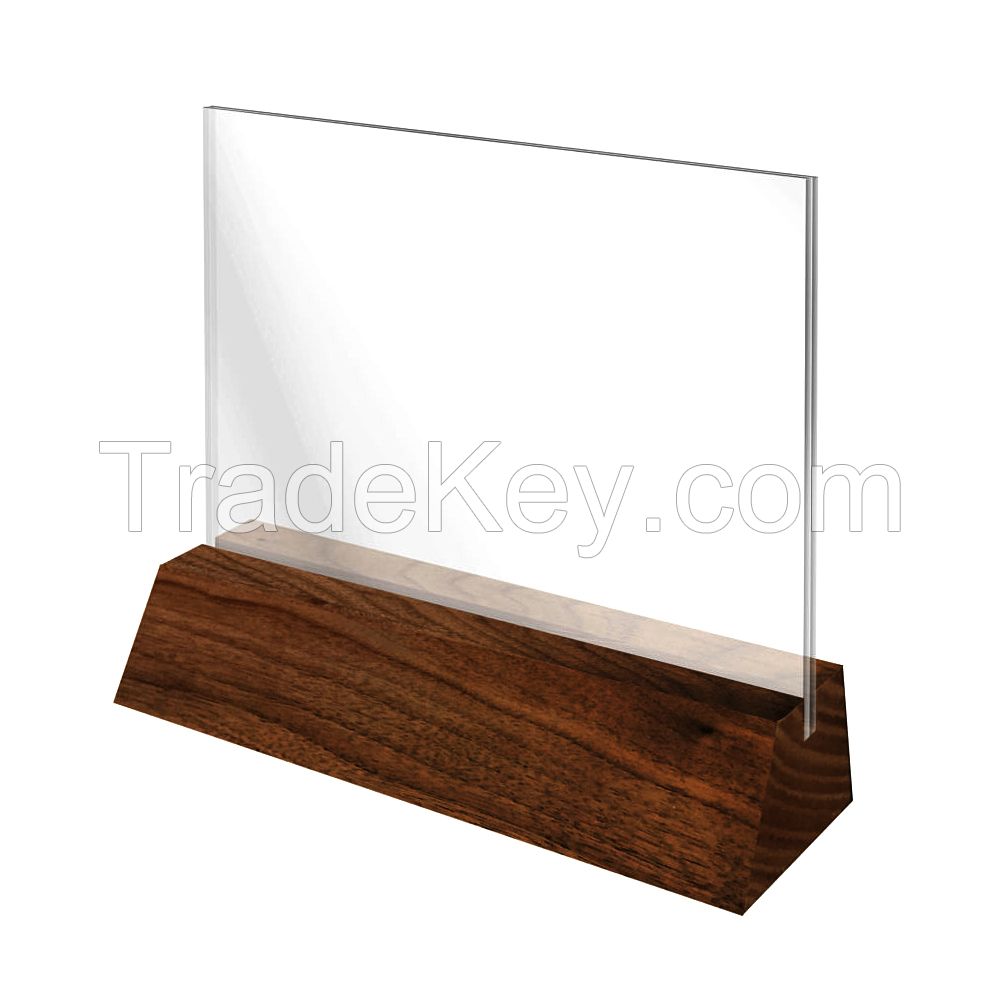 custom A5 Acrylic Material Display Wood Base Sign Holder Table Stand