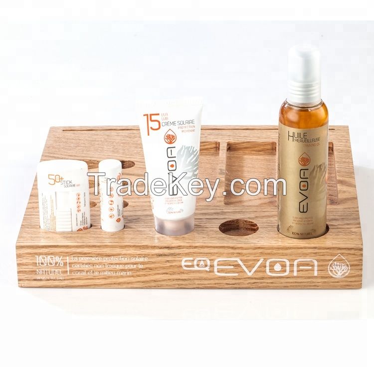 Countertop Essential Oils Bottle Wood Wooden Makeup Product Display Stands Cosmetics Shelf Rack