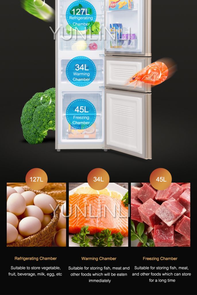 Household Three-door Type Refrigerator Domestic Energy-saving Refrigerator 206L Large Capacity Household Fridge BCD-206GX3S