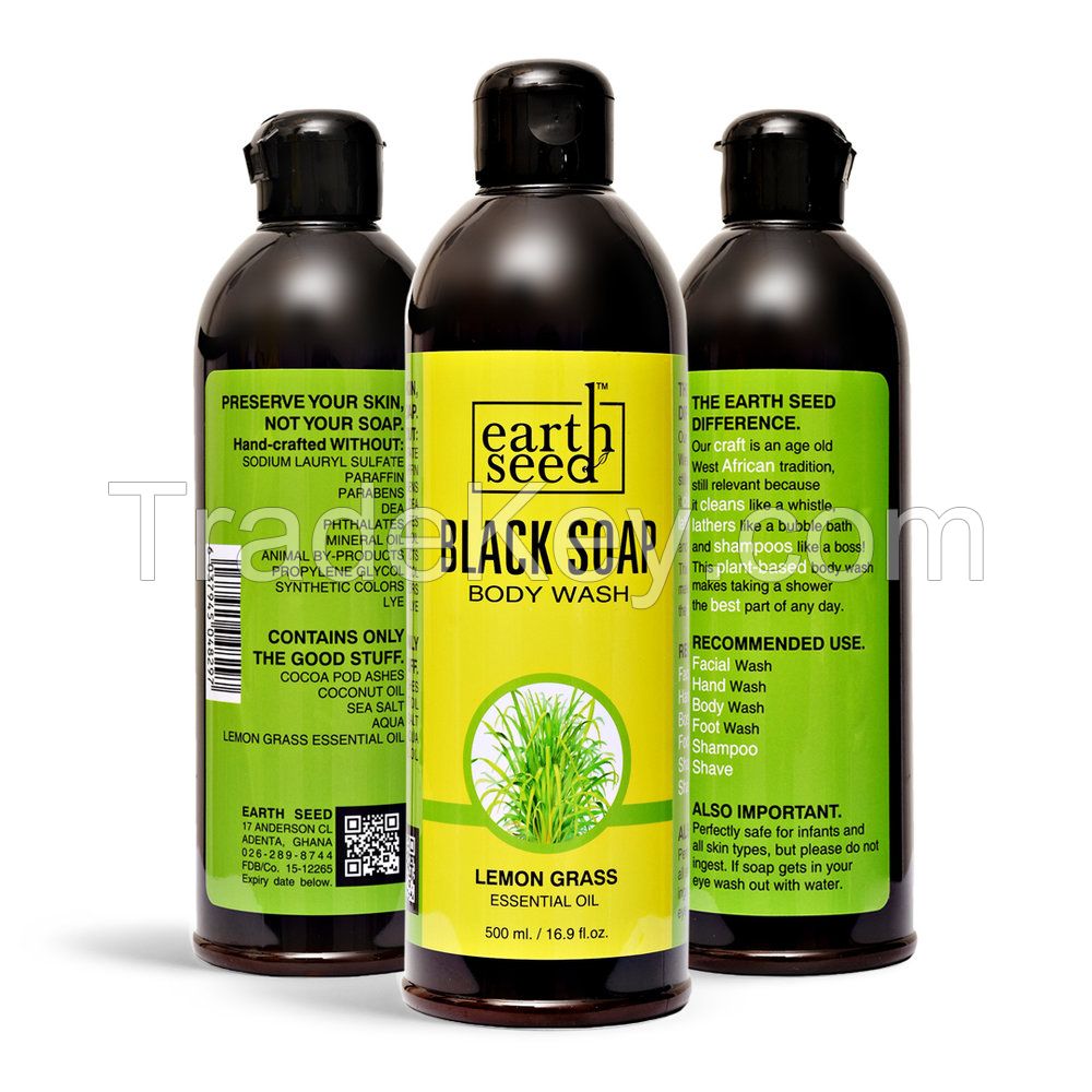 Liquid Black Soap w/Lemon Grass Essential Oil, 16 Fl. Oz.