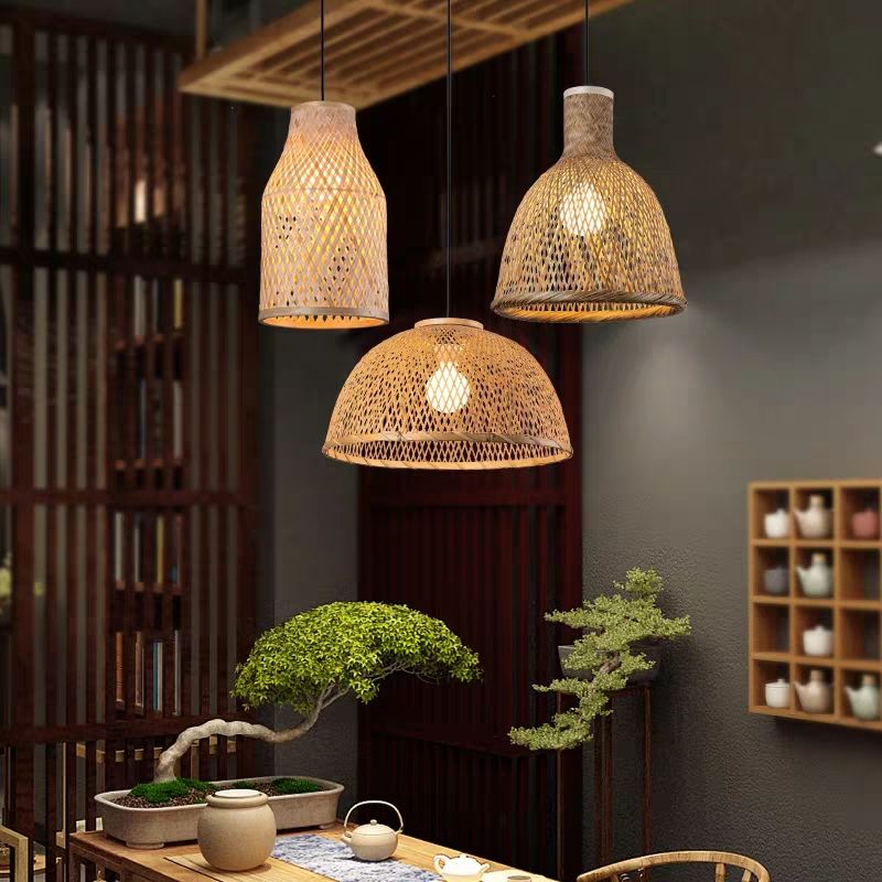 modern chinese banboo rattan weaving chandeliers