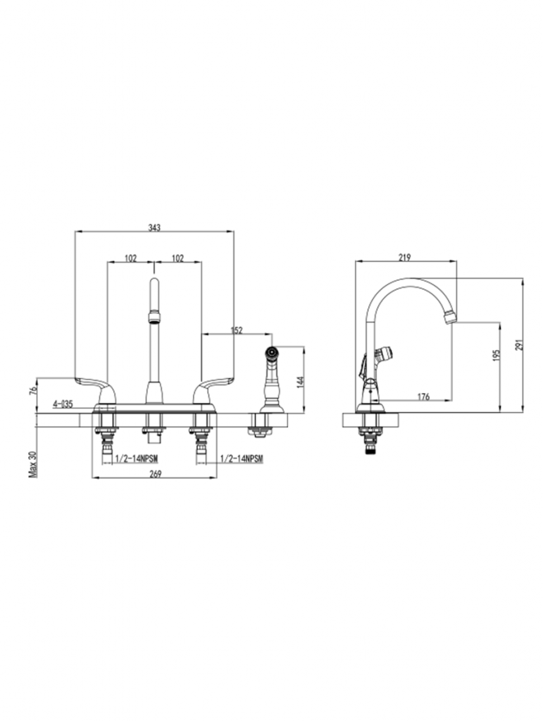 Two Handle Kitchen Faucet with Side Sprayer