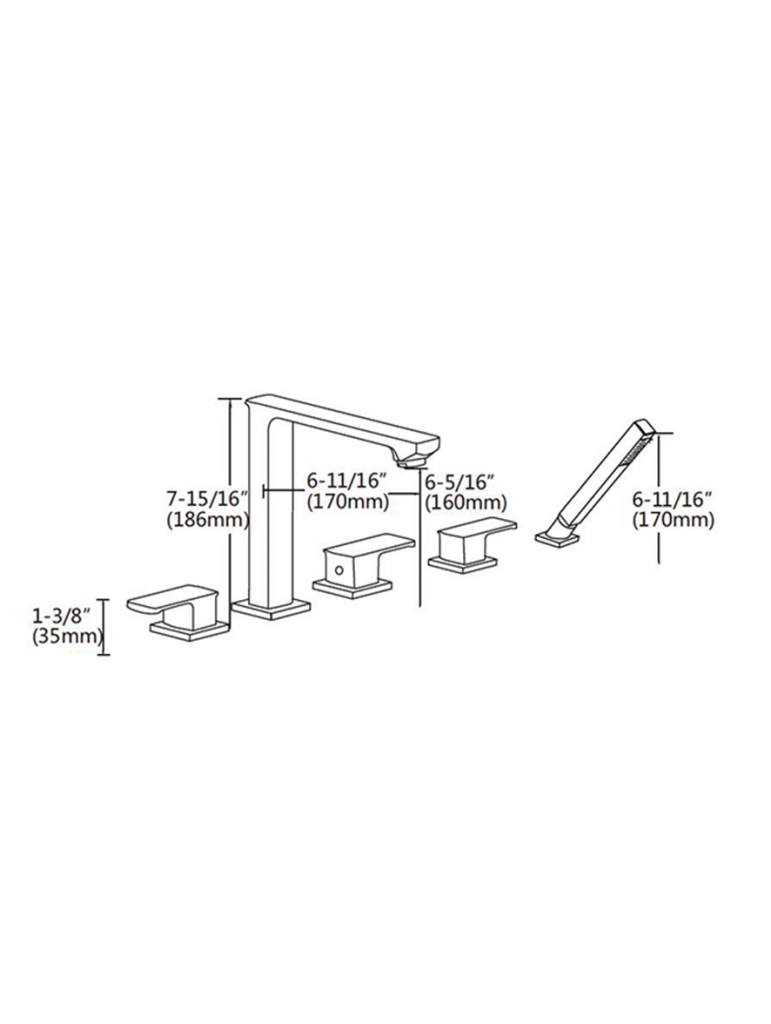 Wide Spread Bath Faucet with Hand -held Shower