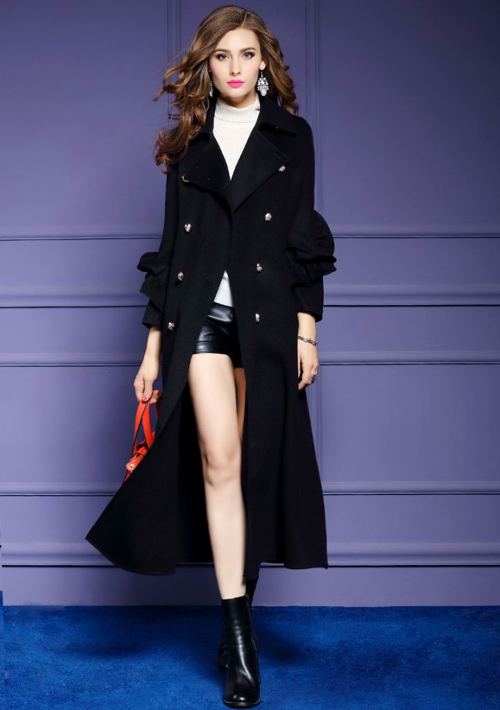 Women's new autumn/winter long double-breasted woolen coat with double-sided woolen coat