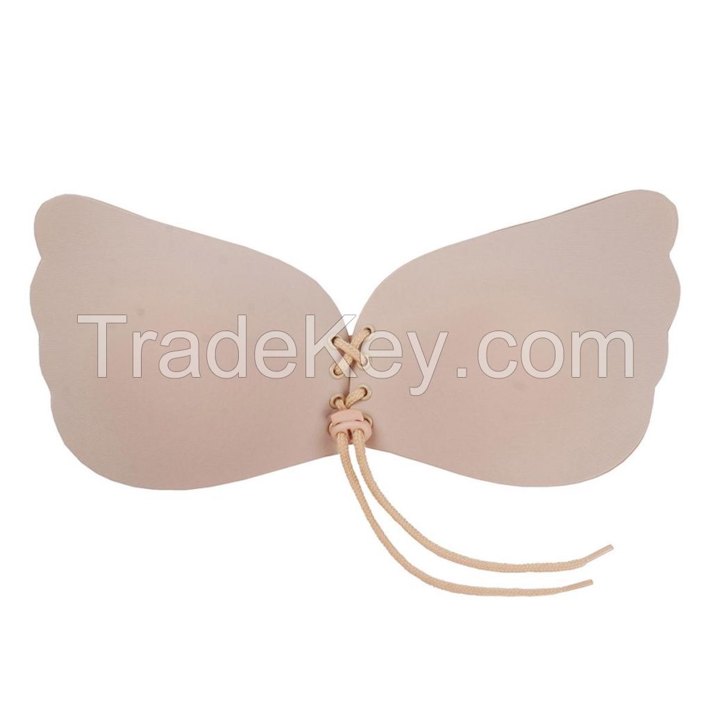 Drawstring lift up nude sticky bra