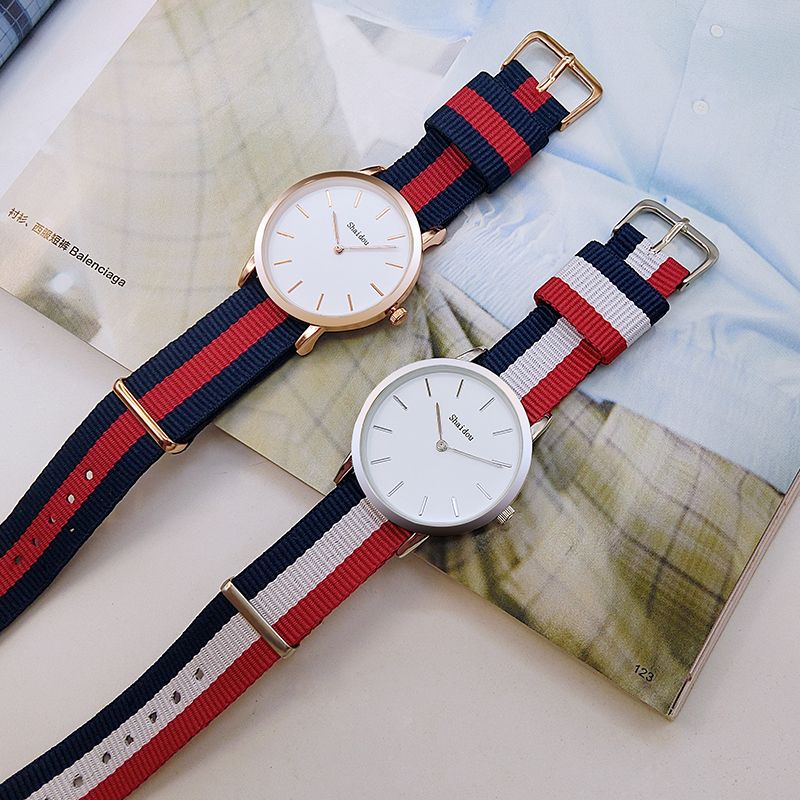  Girls&#039;Watches, Students&#039; Clean and Fresh Fashion, Korean Edition, Simple Retro-English Canvas Belt