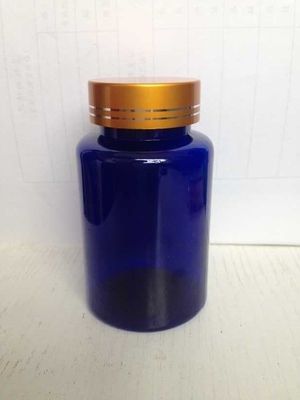 Blue Plastic Bottle with golden/silver Cover Caps capsule bottle/ Pill Bottle