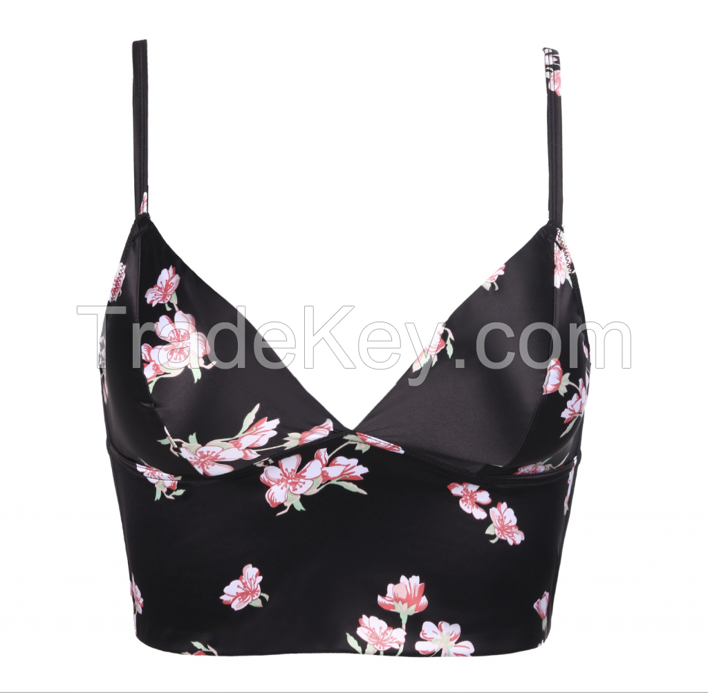 Fashion adjustable bandeau top in floral black