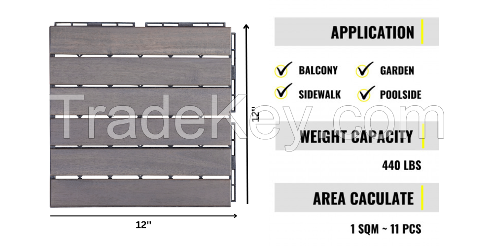 BeNK 6-slat acacia wooden decking tiles flooring for outdoor space balcony swimming pool