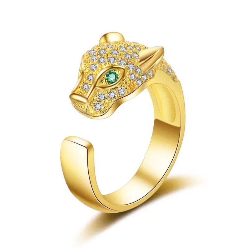 Leopard Head Rings Opening Rings Zircon Inset