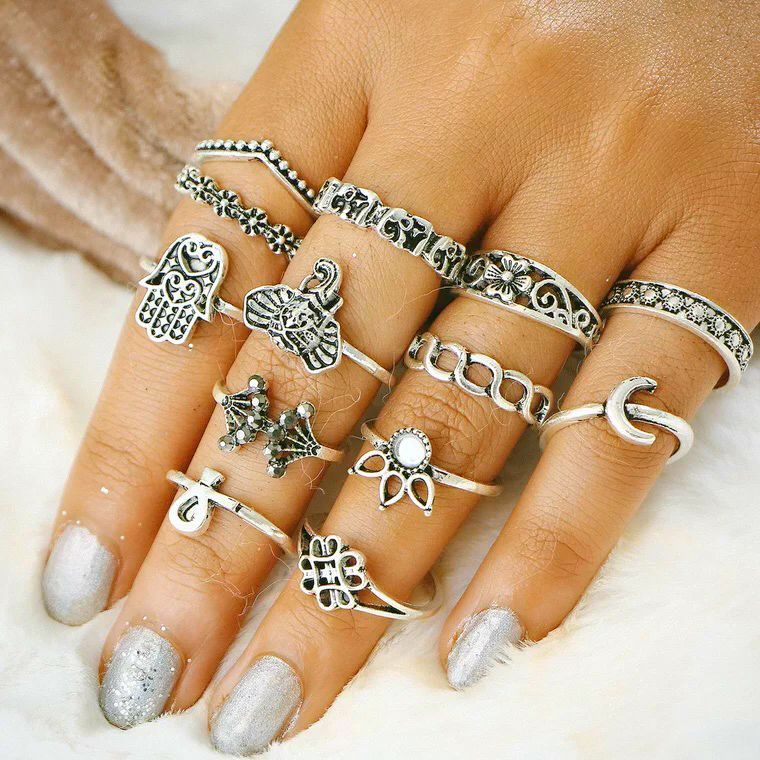 Alloy Vintage Stackable Knuckle Rings Taiji Design