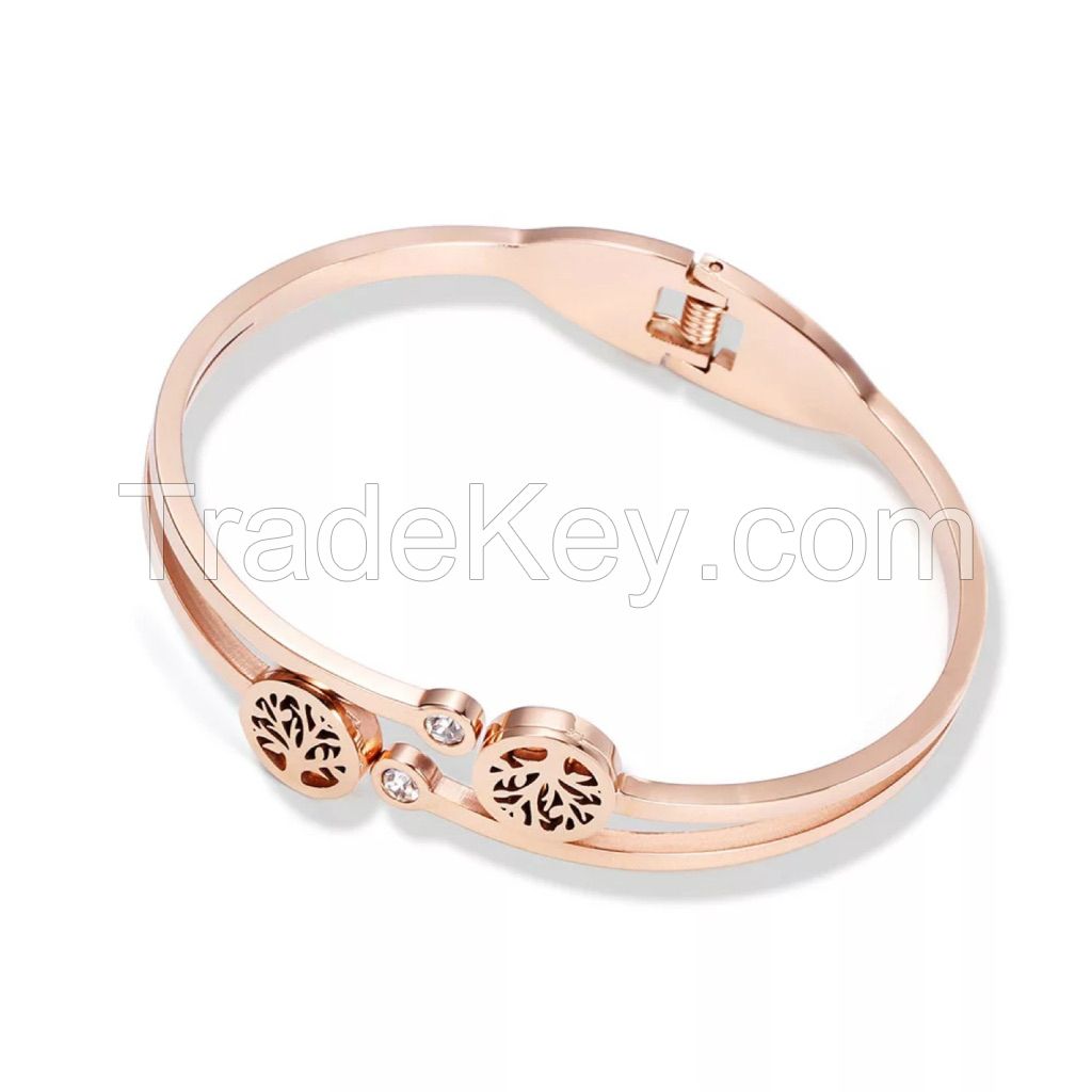 Titanium Steel Rose Gold Plated Bangles Tree Image Friendship Bangles