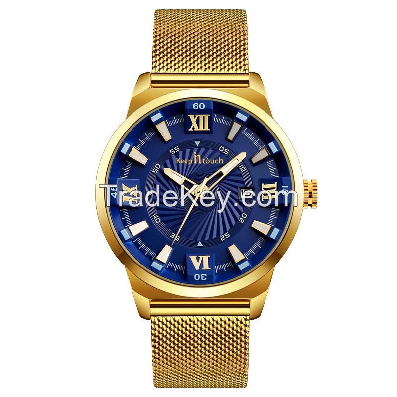 Factory supply fashion men's quartz watch with mesh strap and import movement