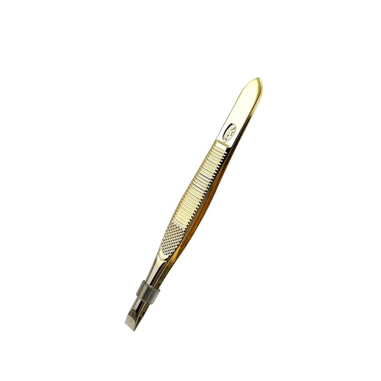 Half Gold Flat Tip Eyebrow Tweezers