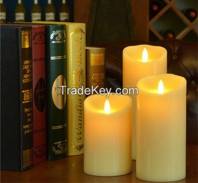 Battery Moving Flame Led Pillar Candles With Timer