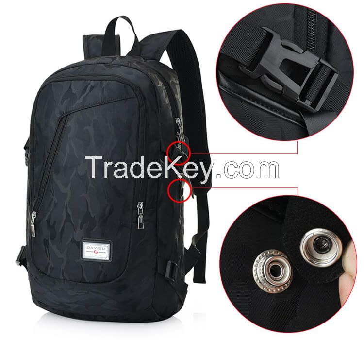 Backpack with USB Charging Port Laptop Backpack Travel Bag Camping Outdoor (Black)