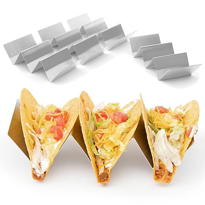 Multi-purpose Light Weight Stainless Steel Taco Stand Tray Holder With Handle 