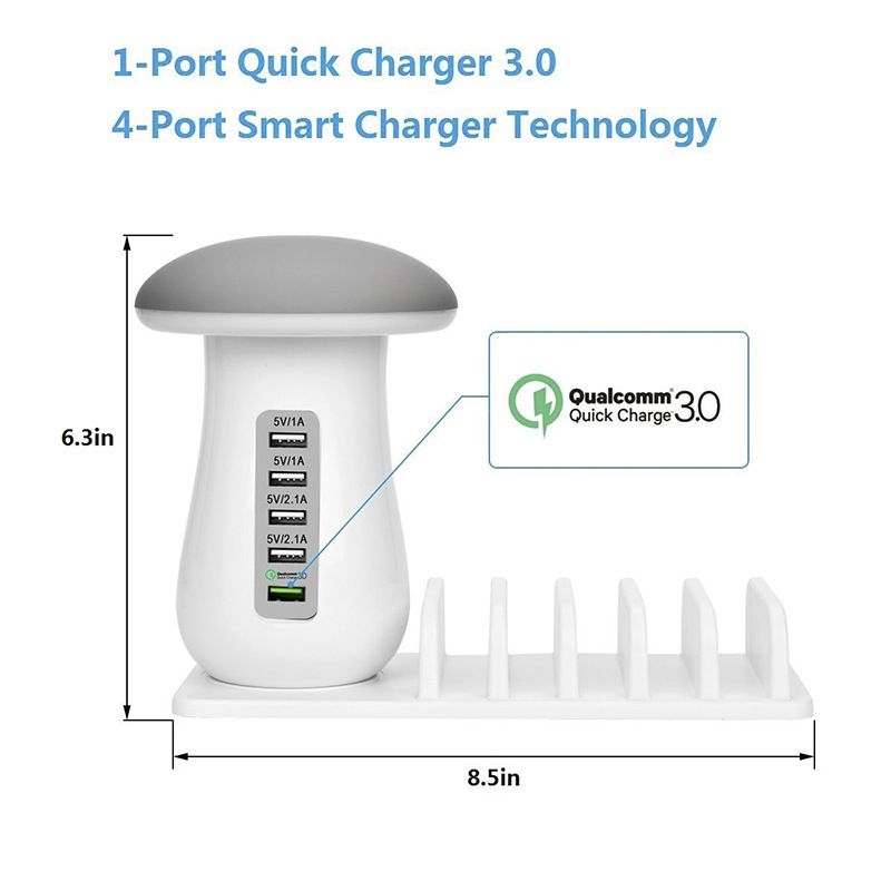 Tenee T-PC006 multi-port USB charger with Mushroom light