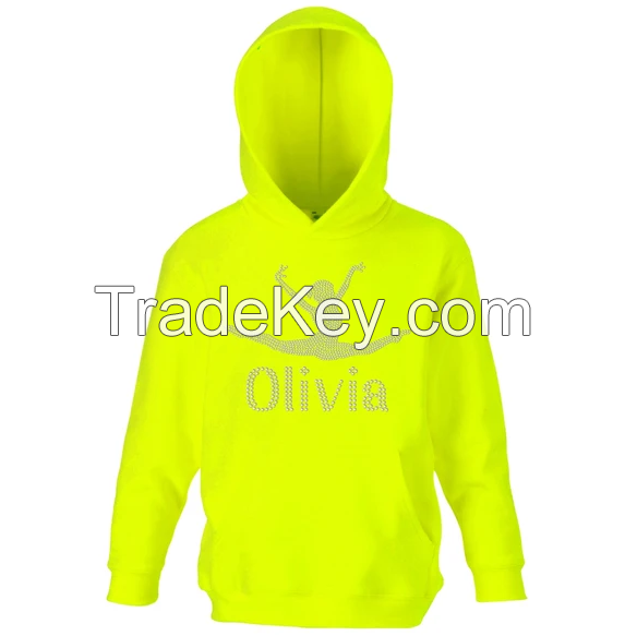 Personalised Electric Yellow Straddle Diamante Gymnastic Dance Hoodie