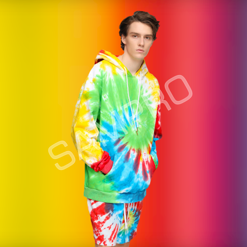 custom made Poly Cotton Tie dye hoodie short set