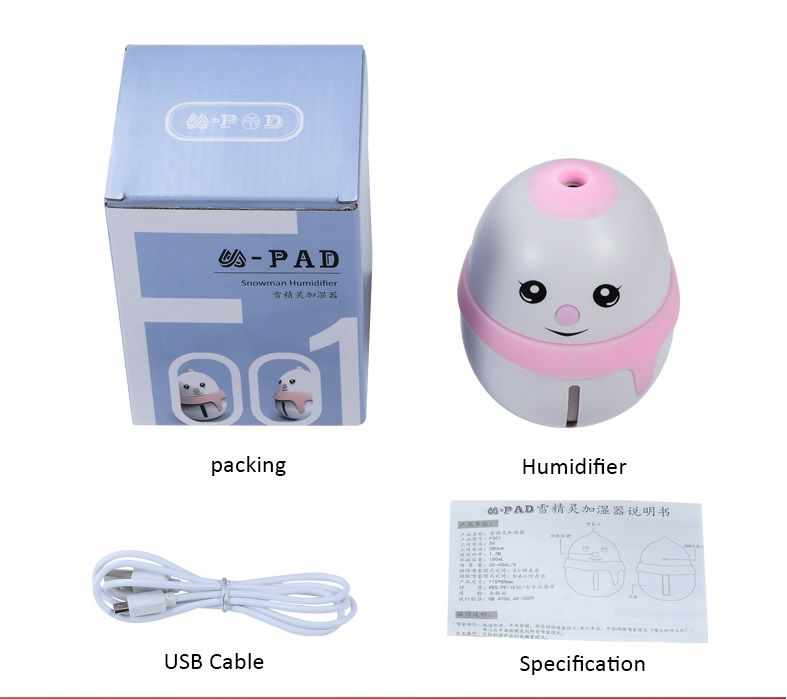 F001 Mini Desktop Humidifier with sleeping lights, Snowman Cartoon appearance