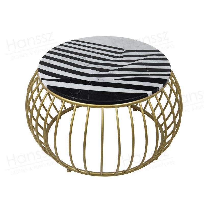 Metal frame marble top round coffee table