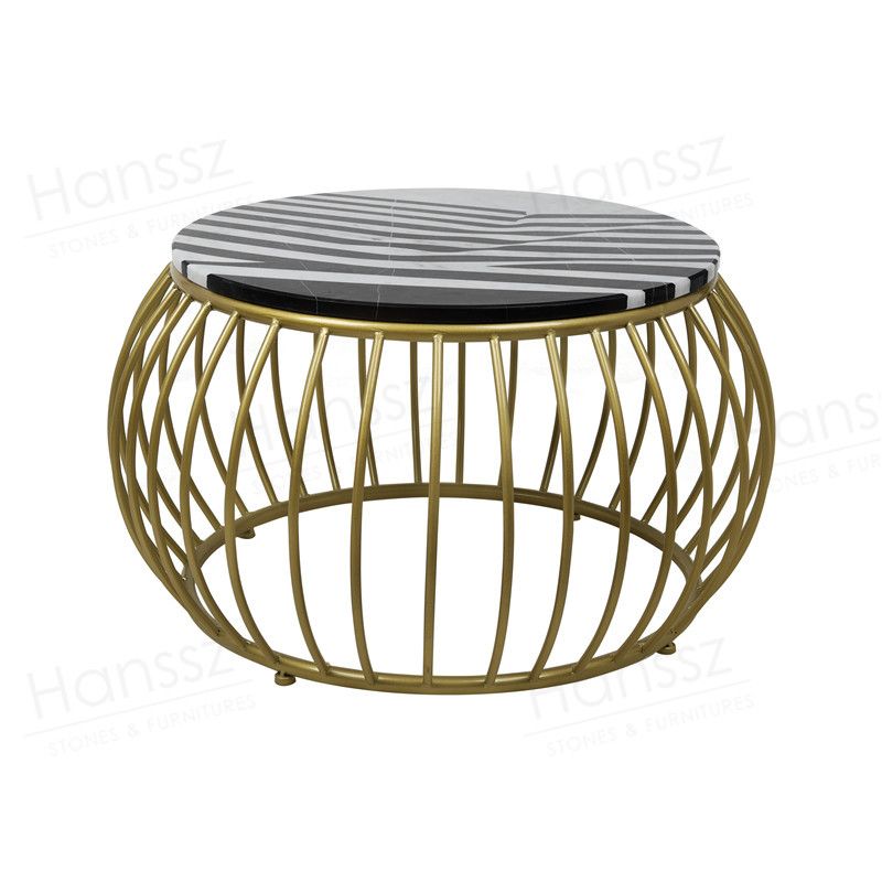 Metal frame marble top round coffee table