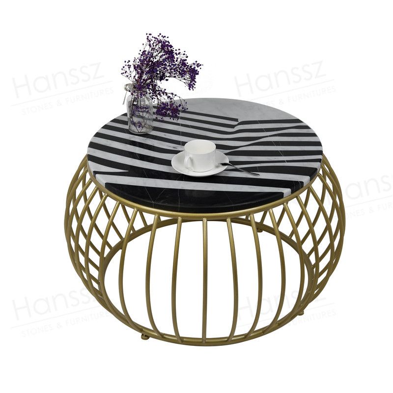 Metal frame marble top round coffee table