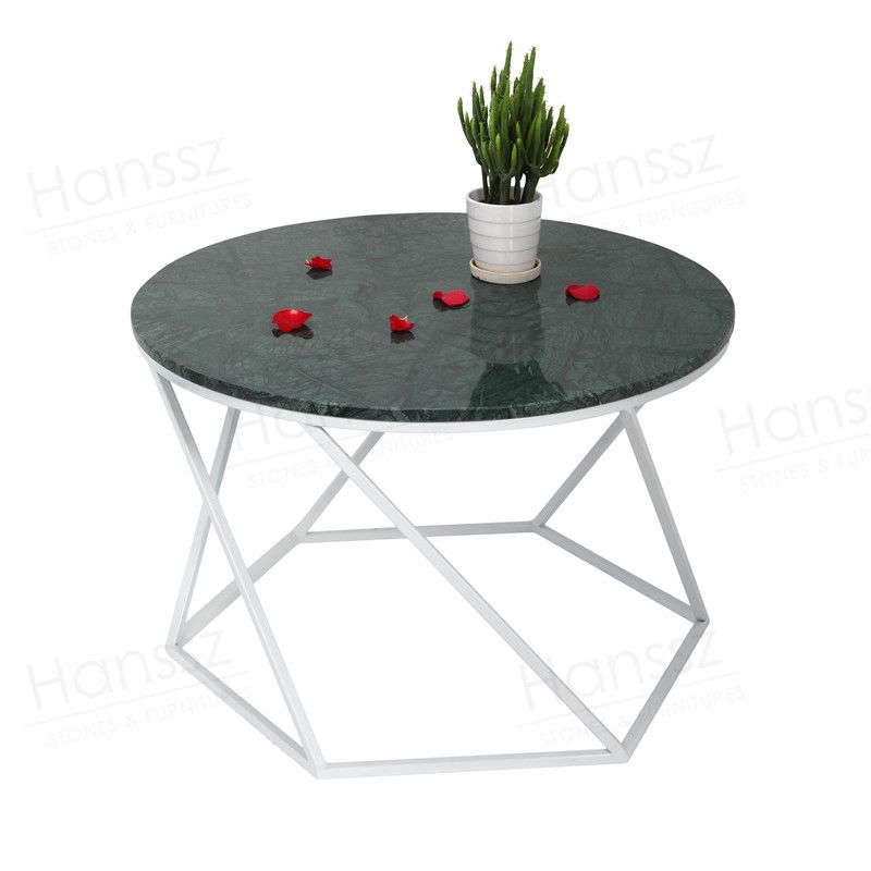 Metal frame brown quartz top round coffee table