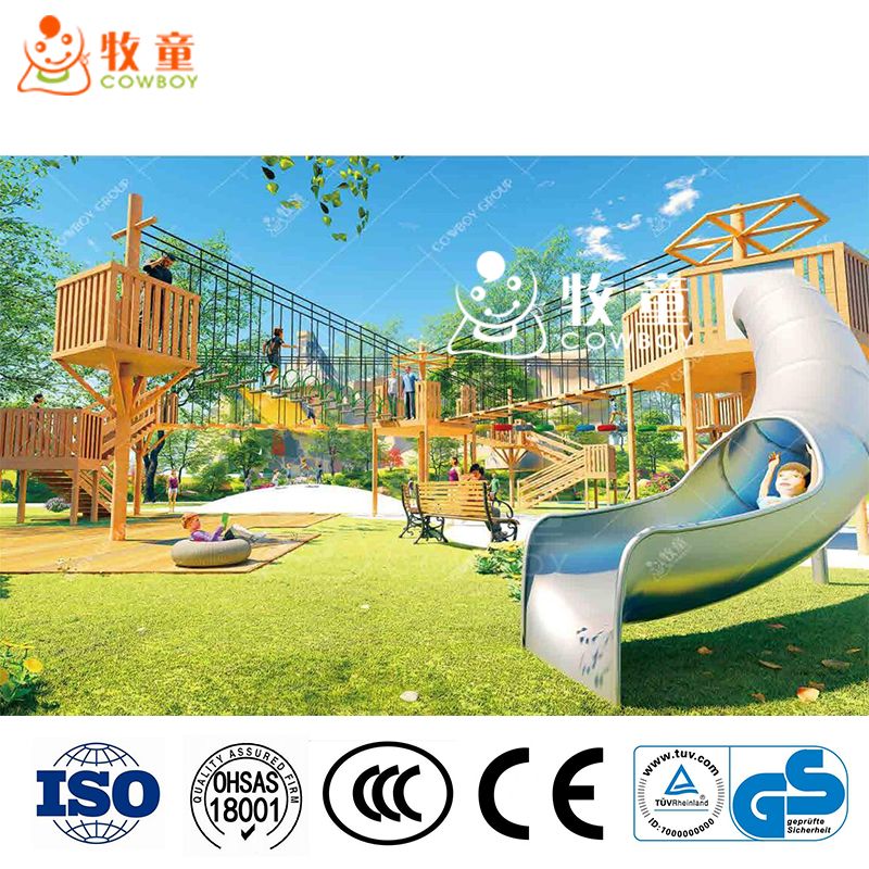 Cowboy Wooden Outdoor Playground with Climbing Net