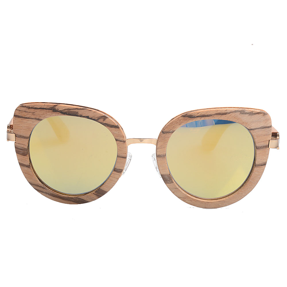 OEM Vintage fancy Colorful bamboo with full metal ring Elegant retro custom logo lady wooden sunglasses