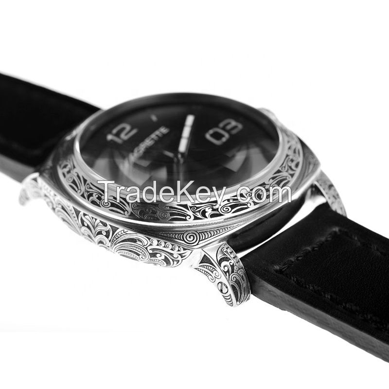 luxury vintage tin stainless steel carved men wrist watch