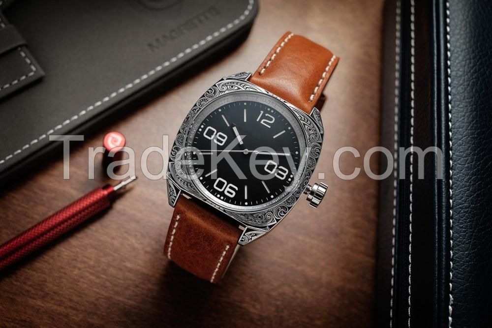 luxury vintage tin stainless steel carved men wrist watch