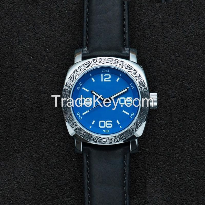 luxury vintage tin stainless steel carved men wrist watch