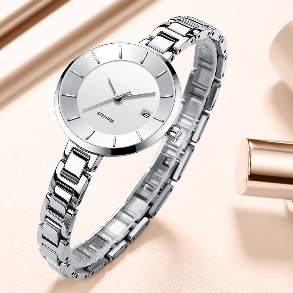 Factory Supply Thin Women Stainless Steel Wrist Watch with Japan Movement