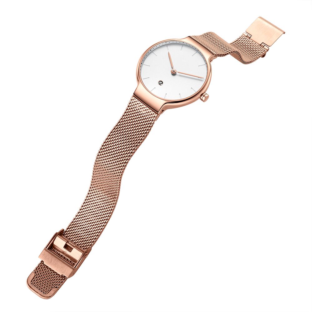 Ultra-thin Movement Gold Quartz Watch with Mesh Straps 5 ATM Water Resistant for Women