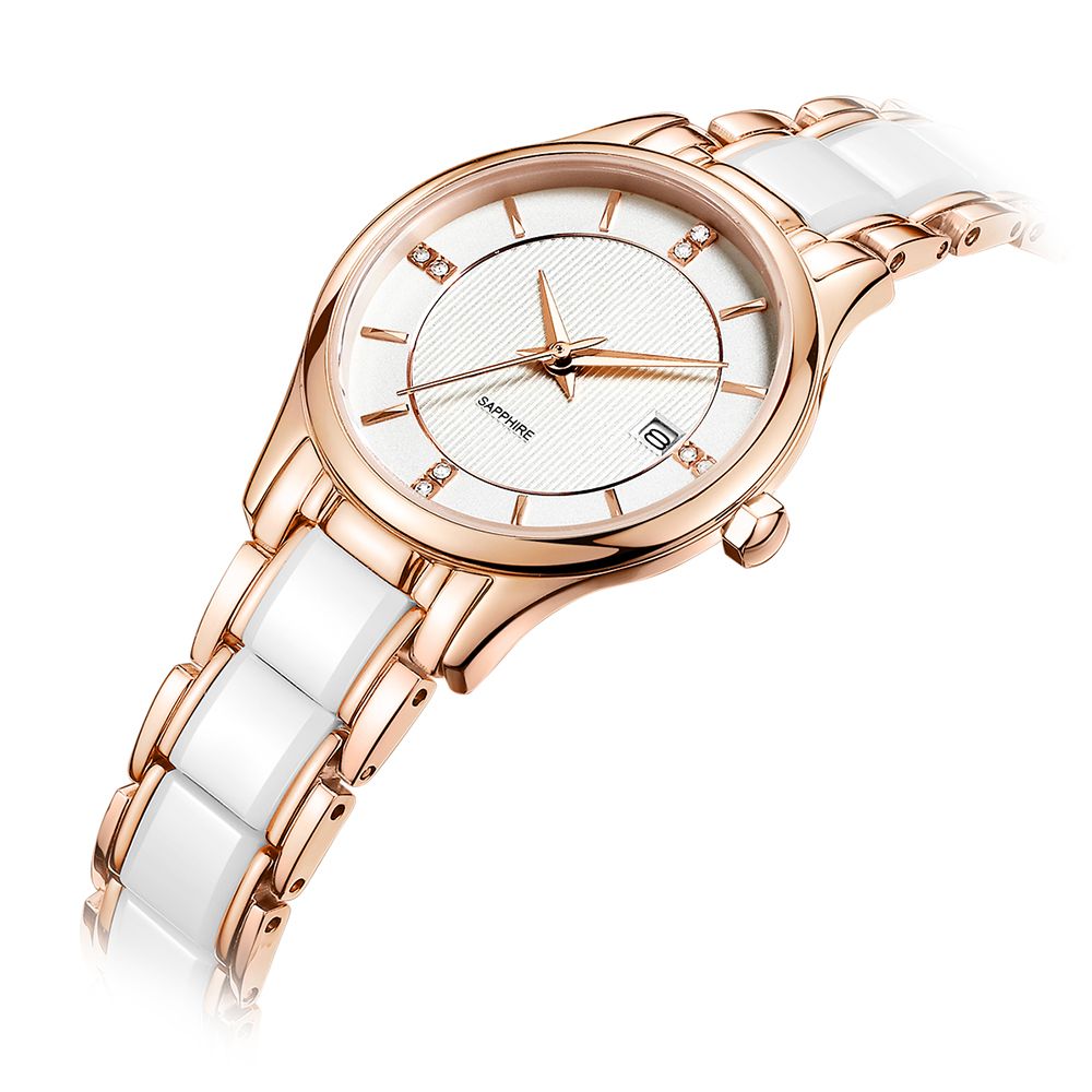 Casual Trendy Design Quartz Watch Ceramics Watch Strap 50M Waterproof