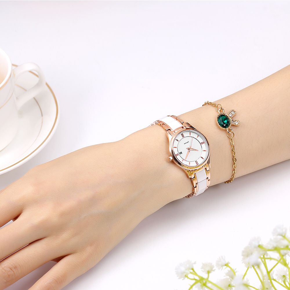 Casual Trendy Design Quartz Watch Ceramics Watch Strap 50M Waterproof