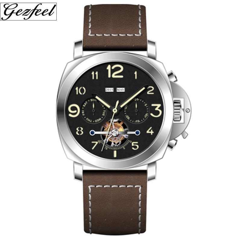 Hot sales Luxury chronograph watches 6 hands simple meachnical men watch with  genuine leather