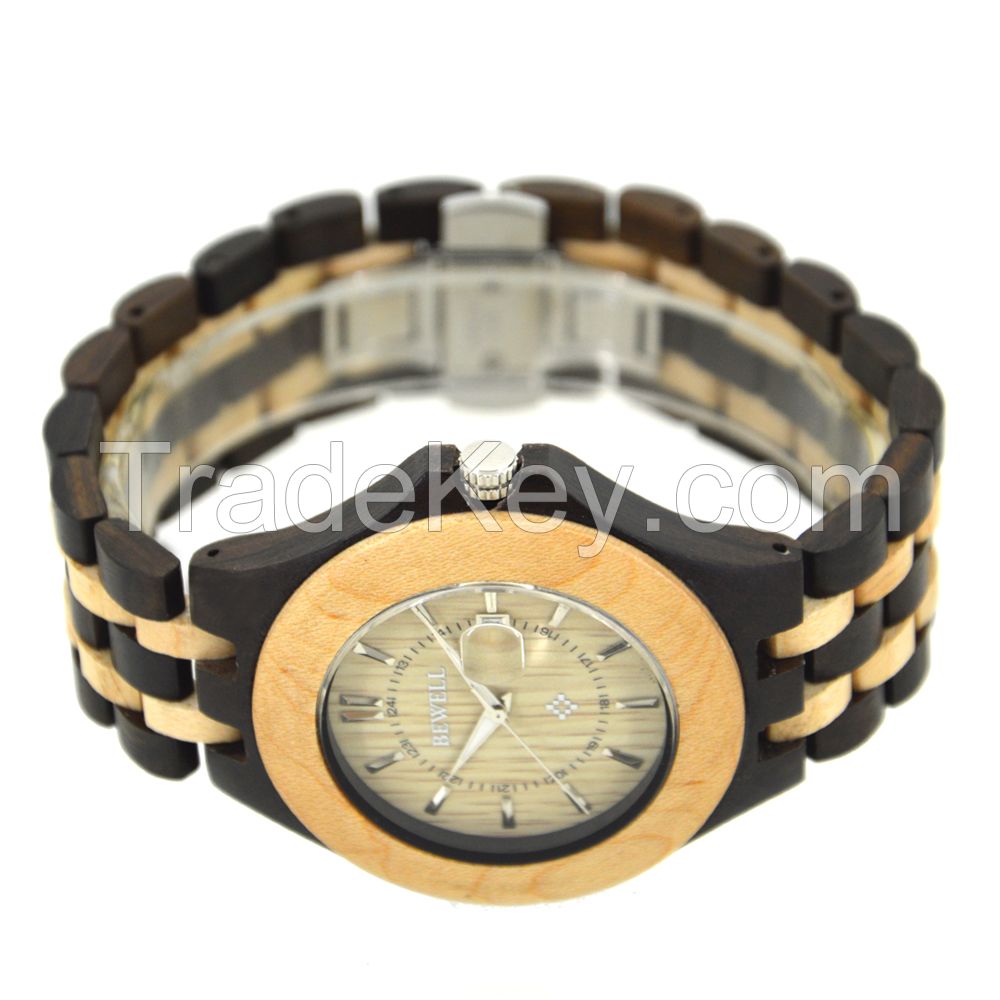 New Fashion Two Tone Case Japan Movt 3 Atm Water Resistant Men Wood Wristwatch