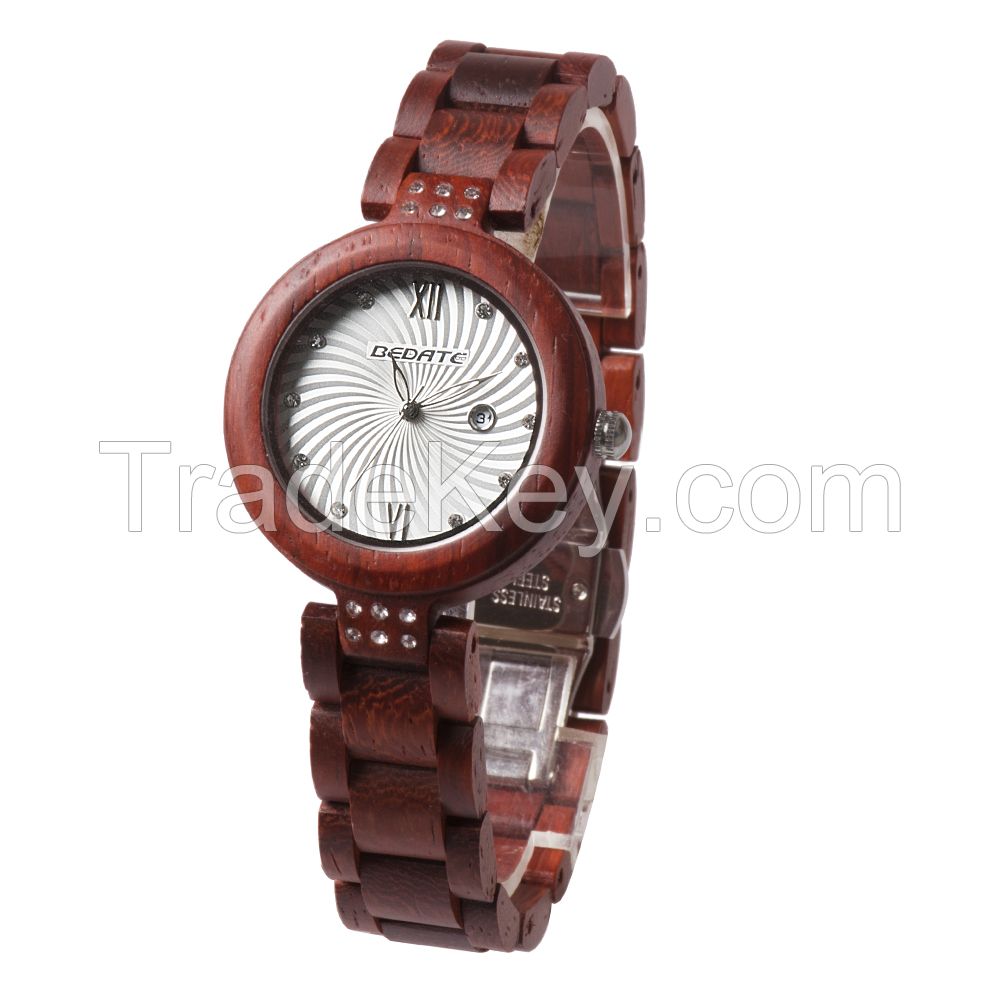 Custom Logo Wooden Case Japan Movement Butterfly Clasp Women Wooden Watch 